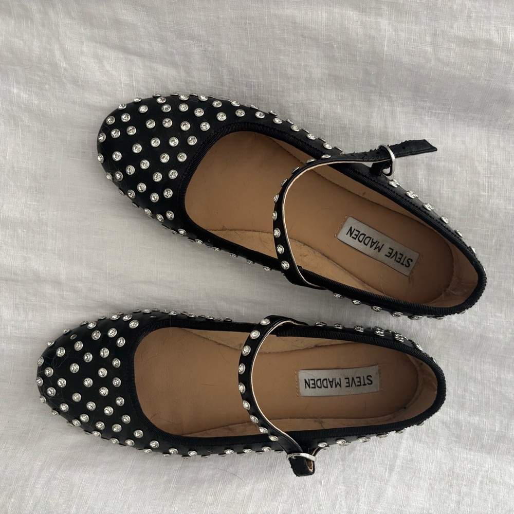 Steve Madden Black Studded Mary Jane Flats